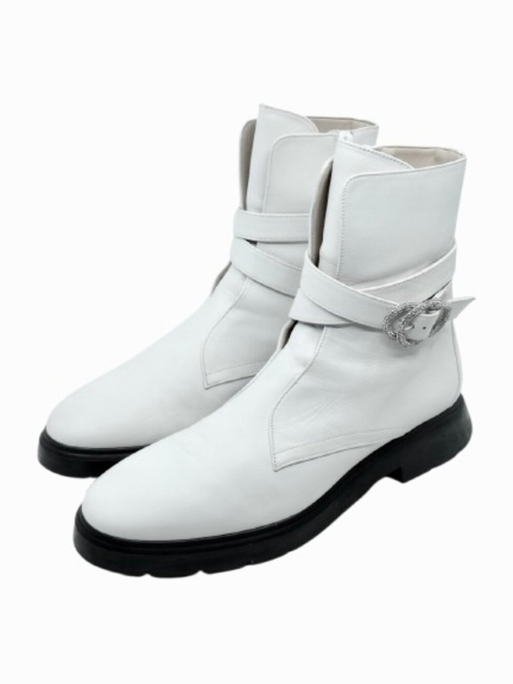 STUART WEITZMAN~White Leather Crystal Buckle WOMEN'S BOOTIE BOOTS Size 8.5 $750